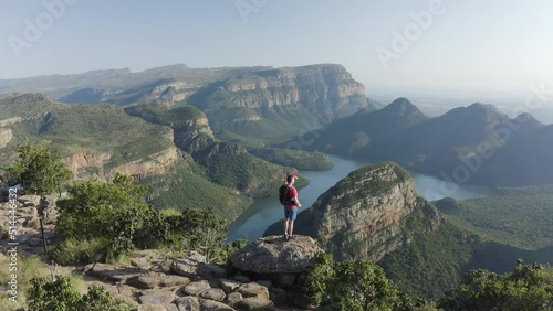 Aerial View of person watching by the peak the Blyde River Canyon Nature Reserve, Mpumalanga, South Africa. photo