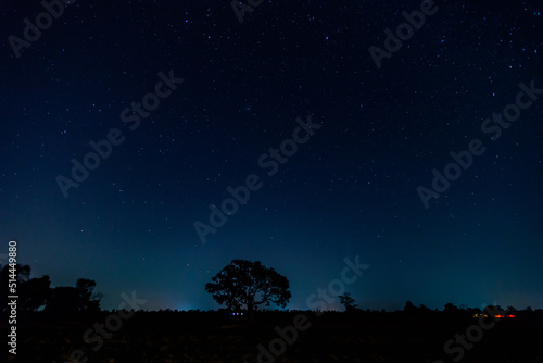 Stars in the sky. Blue night panorama, milky way sky and stars on dark background, universe full of stars, nebula and galaxies.