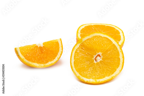 orange fruit slices isolated on white background.