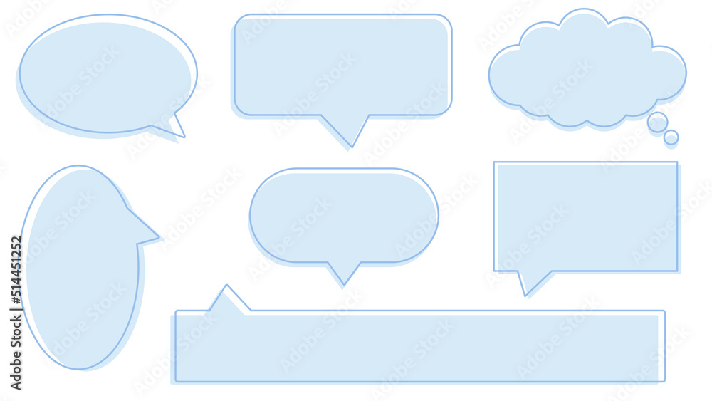 collection set of a blank cute pastel blue speech bubble, conversation box, chatbox, message balloon, and thinking cloud illustration on white background perfect for your design collection set of a blank cute pastel blue speech bubble, conversation box, chatbox, message balloon, and thinking cloud illustration on white background perfect for your design