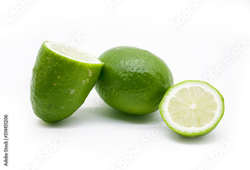 whole and slice Lemons isolated on white background.