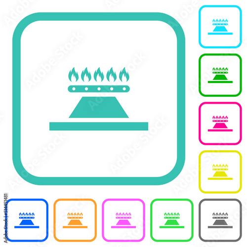 Kitchen gas stove vivid colored flat icons