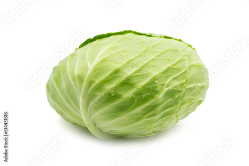 Fresh green Cabbage isolated on white background.