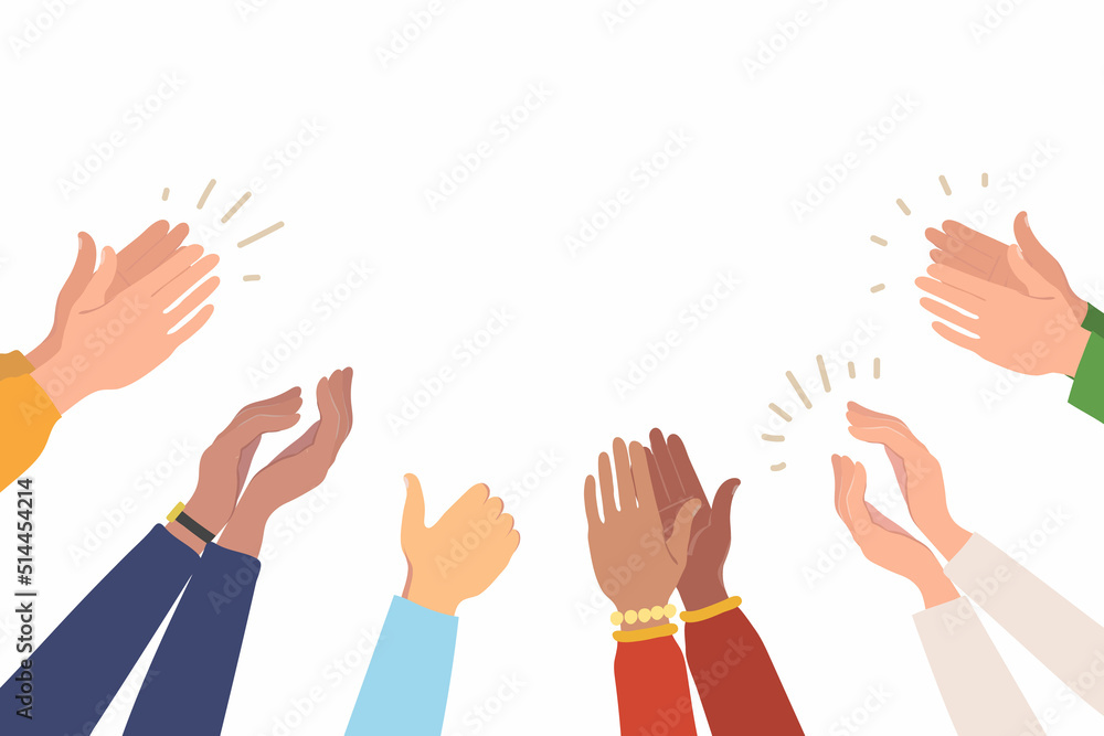 People applaud. Human hands clapping. Ovation illustration/ Congratulation and support. Thumbs up hand. Vector