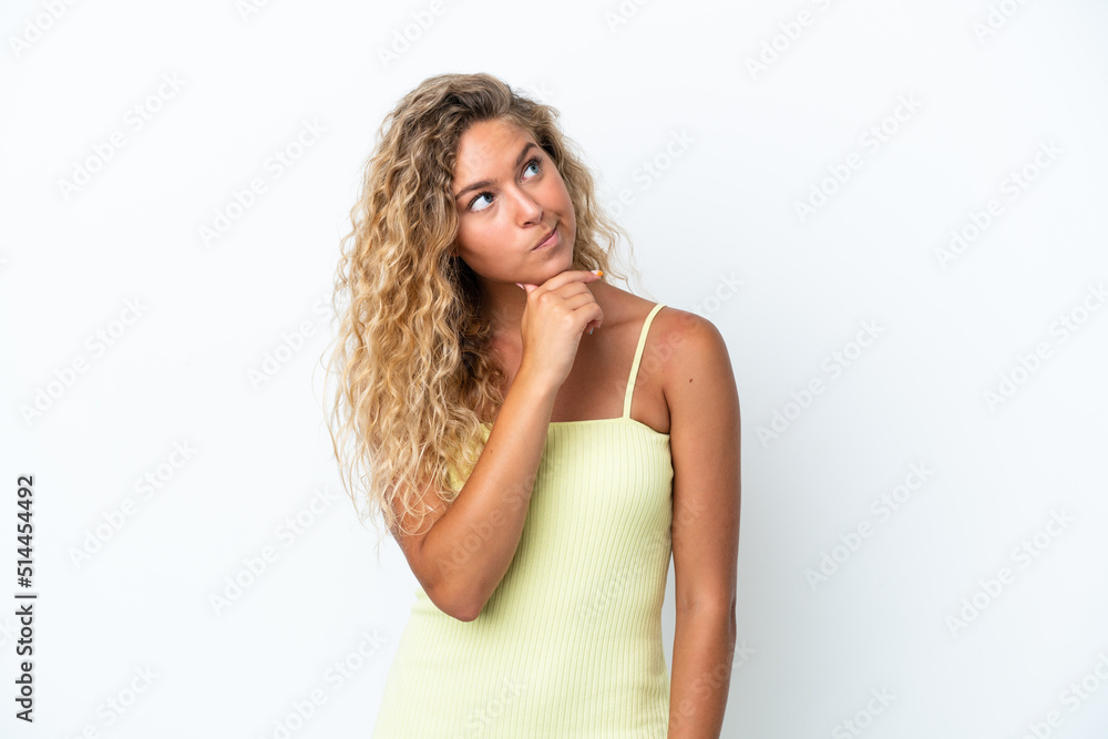 Girl with curly hair isolated on white background and looking up Girl with curly hair isolated on white background and looking up
