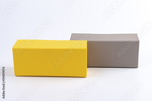 Yellow and grey box for decorate or keep something on white background.