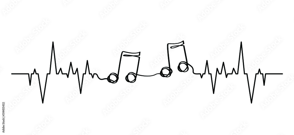 Heartbeat line parten. Musical note element icon or symbol. Flat vector notes wave sign. Heart beat line pulse waves. Staff sign.