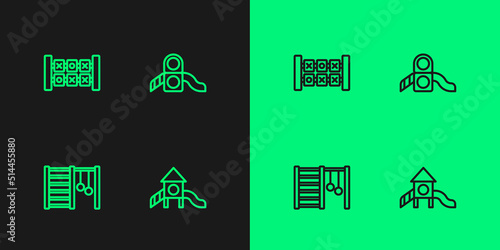 Set line Slide playground, Swedish wall, Education logic game and icon. Vector