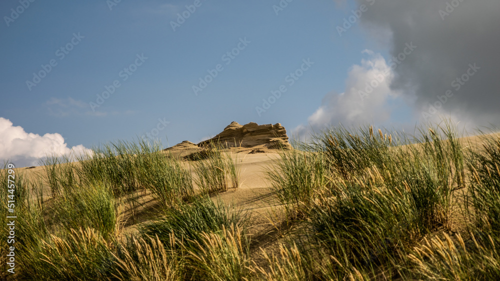 Sand dunes with cloudy sky in summer 