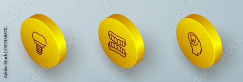 Set Isometric line Dental implant, Dentures model and Toothache icon. Vector
