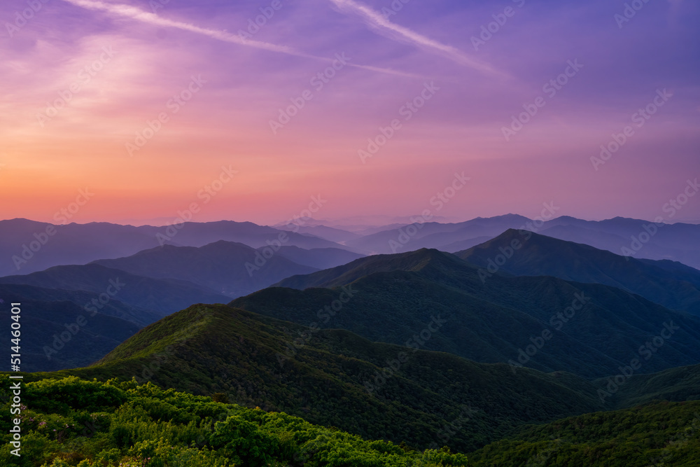 Scenic View Of Mountains Against Sky During Sunset - obrazy, fototapety, plakaty 