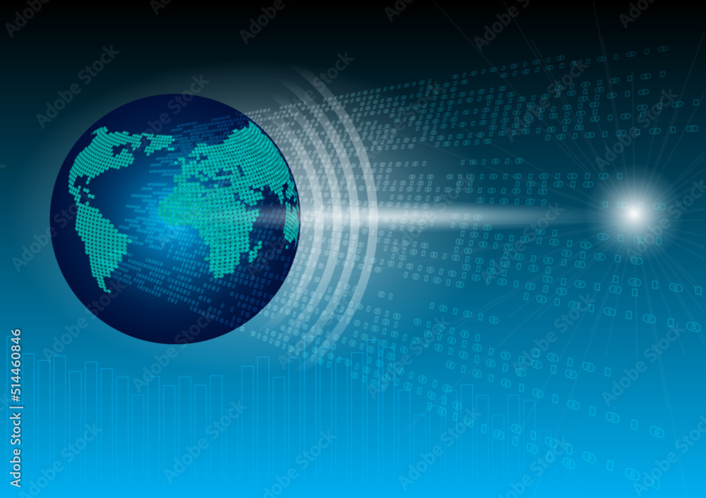 Globe and digital code on light ray, technology background. Globe and digital code on light ray, technology background.