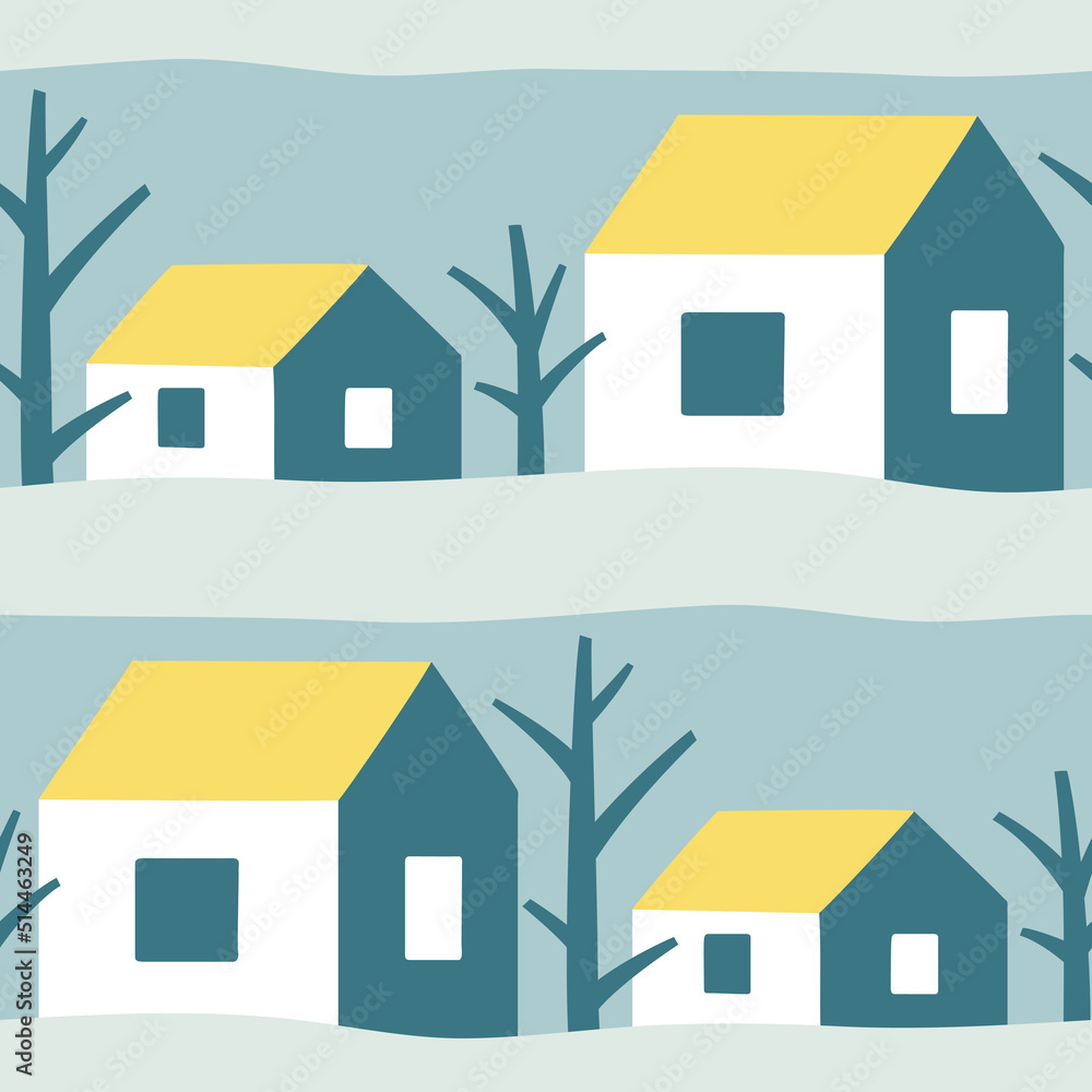 Seamless pattern with small houses