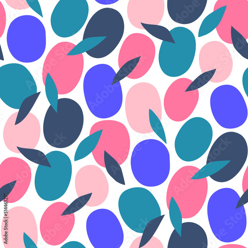 Abstract seamless pattern with fruits and leaves