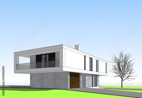 Modern house architectural drawing © Yurii Andreichyn