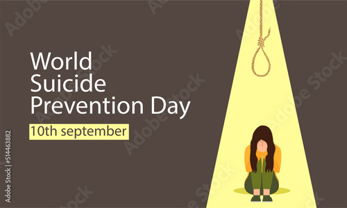 World Suicide prevention day is observed every year on September 10, in order to provide worldwide commitment and action to prevent suicides. Sad crying woman. Vector illustration