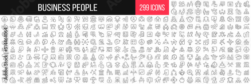 Business people linear icons collection. Big set of 299 thin line icons in black. Vector illustration