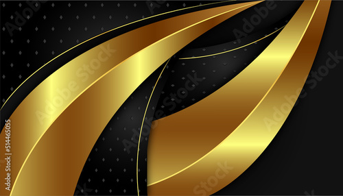 Black and gold color luxury abstract background with glorious lighting curve shape