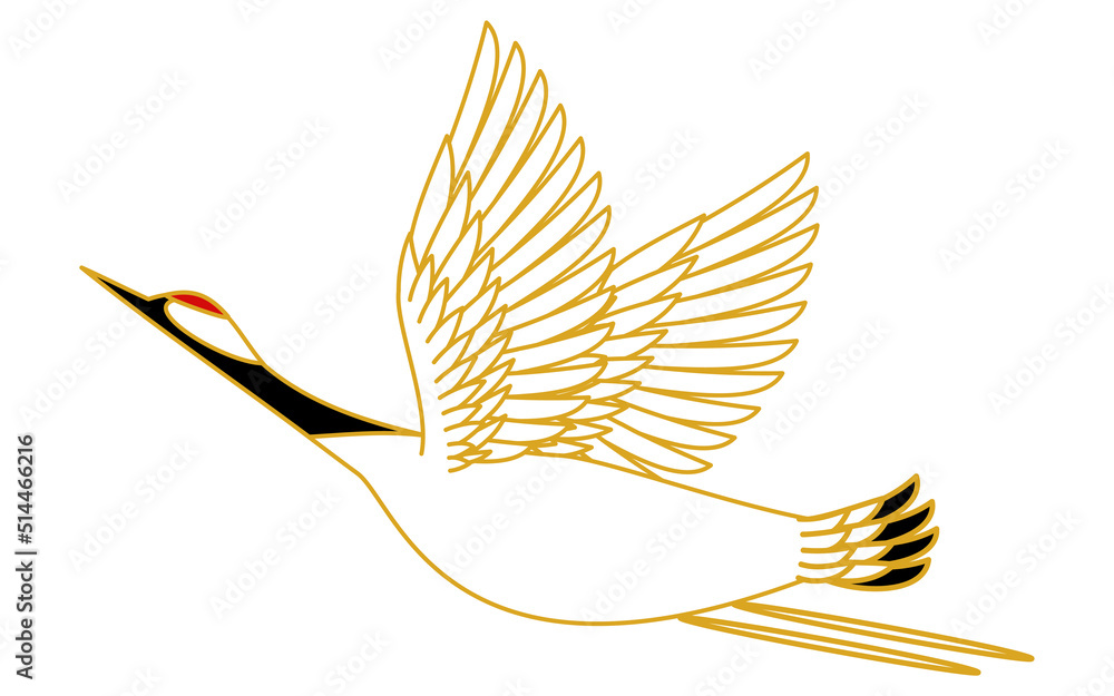 Fototapeta premium 和風、羽を広げて舞う鶴の線画