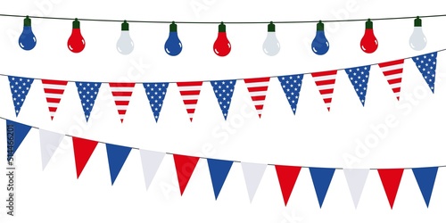 3D Garlands of USA on a white background