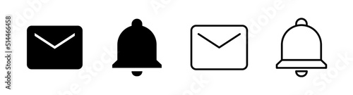 Message and alarm solid outline icon design vector. Mail and bell website symbol illustration.