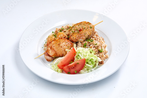 chicken kebab with buckwheat and salad