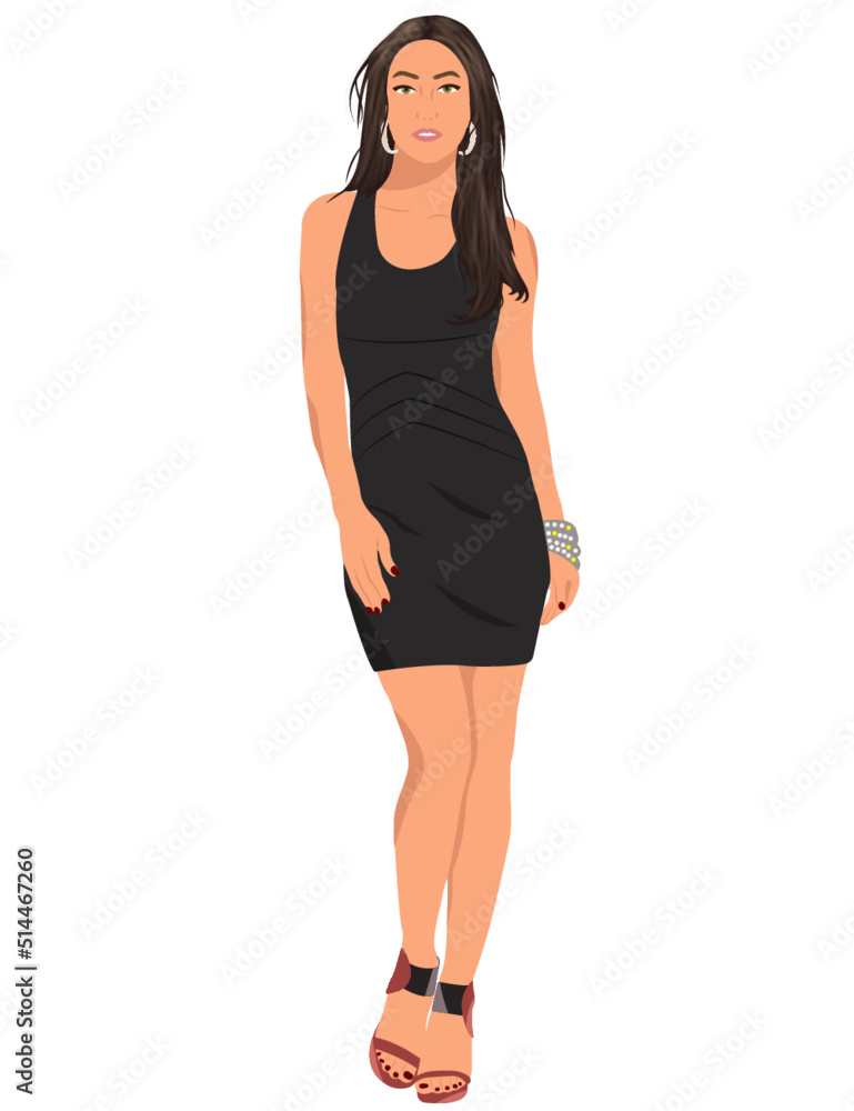 Fototapeta premium Beautiful girl in full growth in a black dress