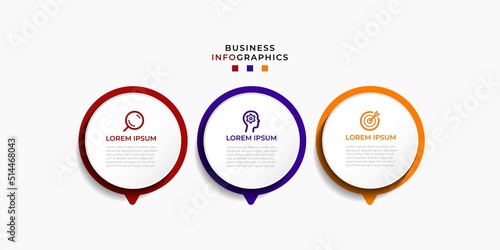 Modern 3 steps, option or levels line infographic with label. Timeline info graphic. Business presentation, information brochure, banner, workflow layout template. Eps10 Vector illustration