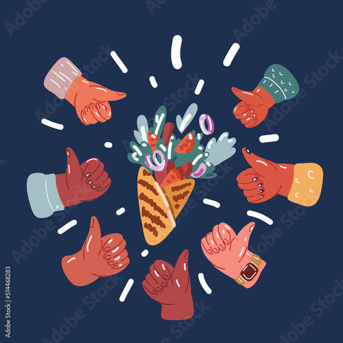 Vector illustration of good kebab and thumb up around