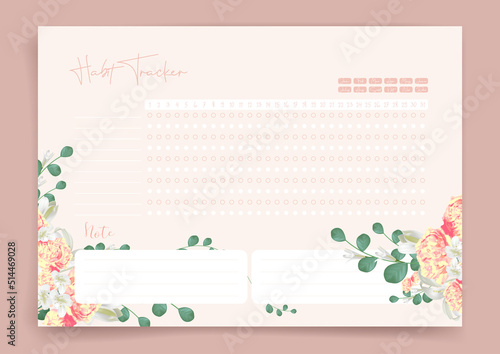 Habit tracker. Monthly planner. Monthly planner habit tracker blank template. Vector illustration. Minimal style. Clean style. Daily to do.