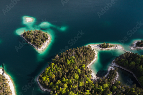 Wonderful Eibsee in Bavaria at the German Alps from above - aerial view