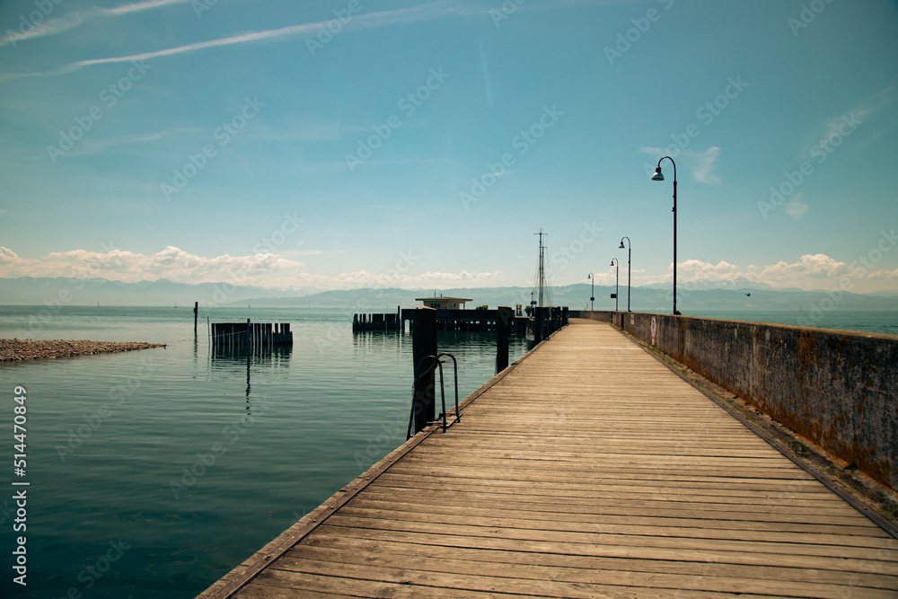 Landing stage for motor and sailing boats in the little port of Langenargen, Lake Constance.