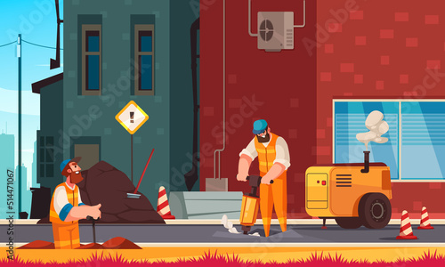 Road Repair Cartoon Background