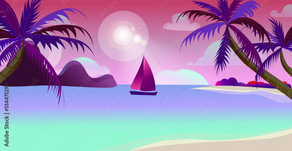 Tropical landscape panorama, creative background of landscape ocean and sunset view