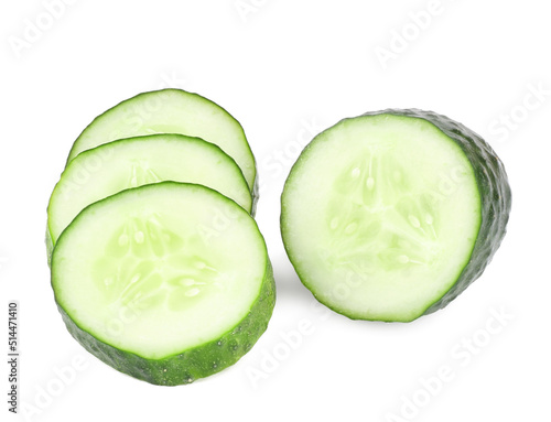Cucumber slices isolated on white background.
