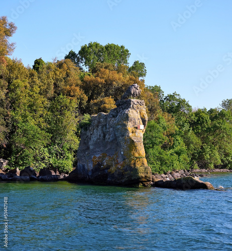 rock with the lion on the Bisentina island lake of Bolsena Viterbo Italy