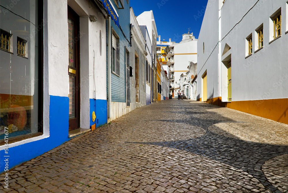 Obraz premium Europe, Portugal, Southern Portugal , Algarve region , Faro district , Lagos , old town scenery, Sao Goncalo de Lagos street - named by patron of Lagos - Sao Goncalo