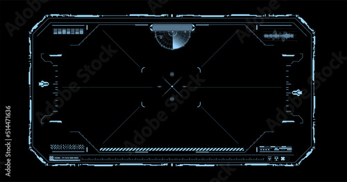 HUD, GUI, FUI Modern Aiming System with Device tilt level. Futuristic Head-up display design. Spaceship, drone, helmet, crosshair, aim. Techno target screen element.