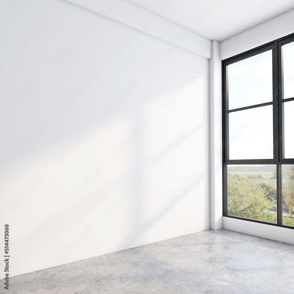 Minimalist loft empty room with white wall and polished concrete floor. 3d rendering Minimalist loft empty room with white wall and polished concrete floor. 3d rendering