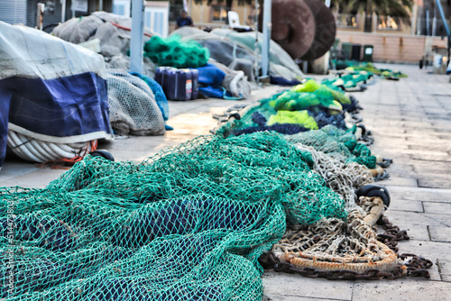 fishing nets in the port of soller in mallorca photo