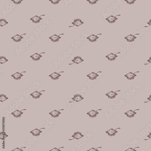 Graduate hats engraved seamless pattern. Vintage element education in hand drawn style.