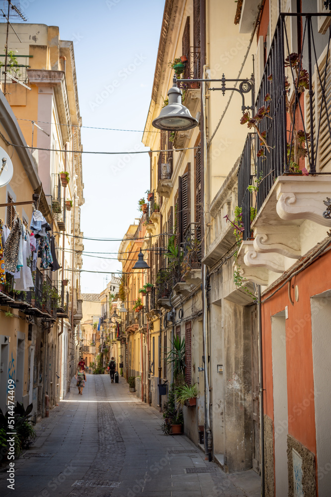 Pictoresque Street in the center of Cagliari, in Italy, in a Sunny Day