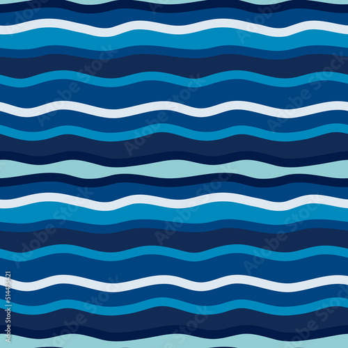 Simple horizontal stripes seamless pattern. Nawy blue backdrop. Abstract wavy line wallpaper. Waves background.