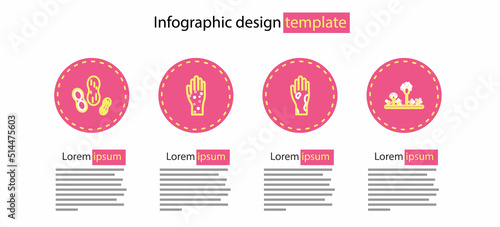 Set line Hand with psoriasis or eczema, Mold, and Peanut icon. Vector