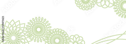 曲線で描いた花柄風のバナーデザインB2【白地／緑】