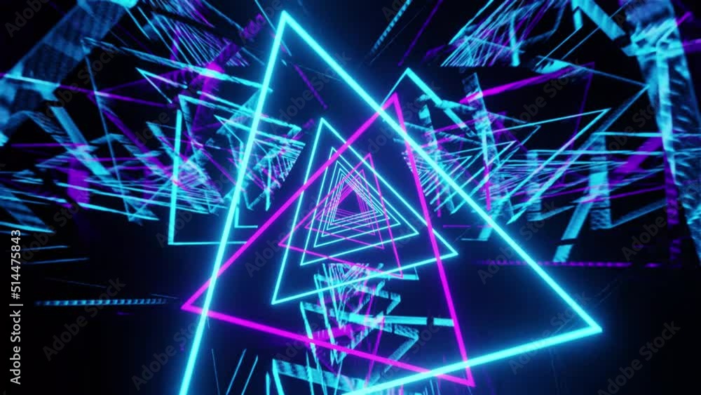 Blue and violet neon triangles background VJ loop