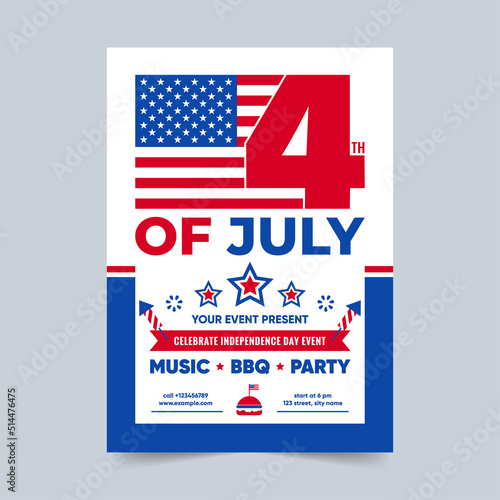 Happy independence day 4th July poster template. United States of America day. Happy independence USA. Vector Illustration.
