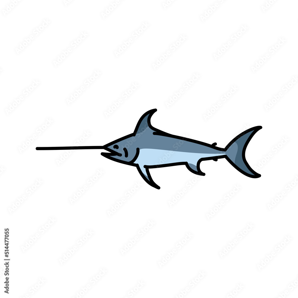 Fototapeta premium Swordfish color line illustration. Ocean fishes