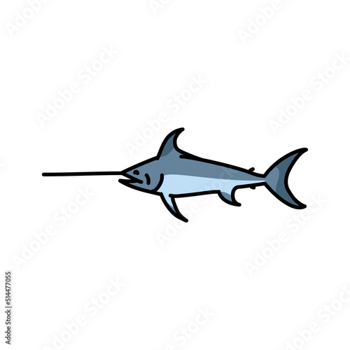 Swordfish color line illustration. Ocean fishes