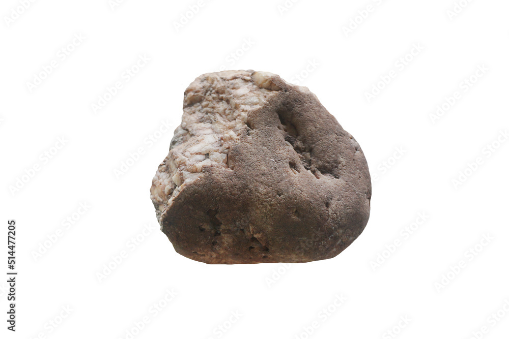 quartzite stone flake with cortical back isolated on white background. Stone age tools in Mesolithic Period or Middle Stone Age. quartzite stone flake with cortical back isolated on white background. Stone age tools in Mesolithic Period or Middle Stone Age.